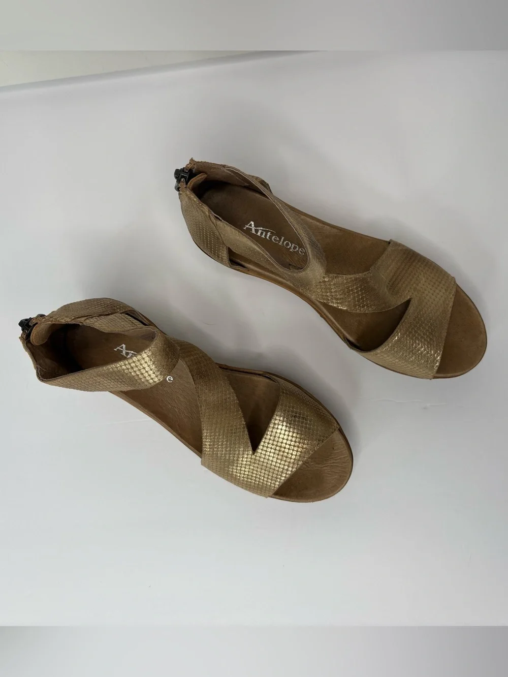 Antelope Collection Heidi Bronze/Gold Mesh Wedge Sandals Sz 37 EU 6.5
